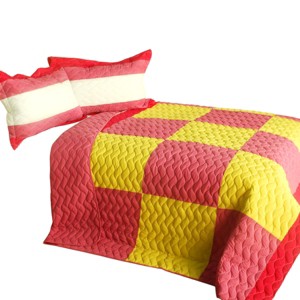 Slickblue Soft Love Quilt Set with 2 Shams, Handmade, Pre-Washed, 100% TC Fabric, Pink, 3 Piece - 1 of 4