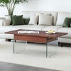 Lirago Brown Marble Lift-Top Coffee Table 43.3x23.6x16.3" with Hidden Storage and Tempered Glass Legs - 2 of 4