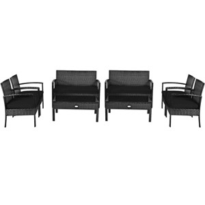 Costway 8 PCS Outdoor Patio Rattan Furniture Set Cushioned Sofa Coffee Table Garden Deck Gray/Black - 1 of 4