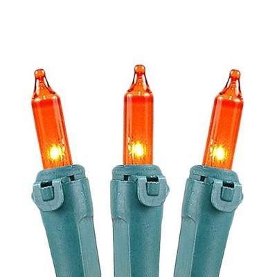 Amber Incandescent Mini Christmas String Lights with Green Wire, 11 Feet
