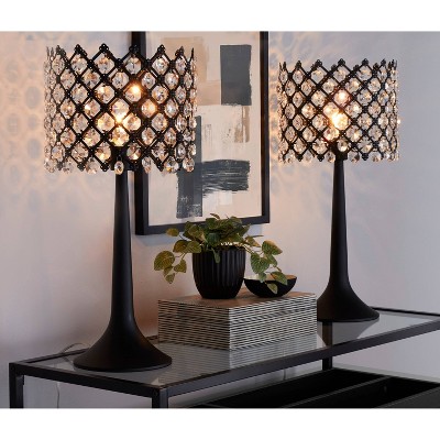 LumiSource (Set of 2) Jasper 24" Contemporary Table Lamps Matte Black Metal and Clear Crystal