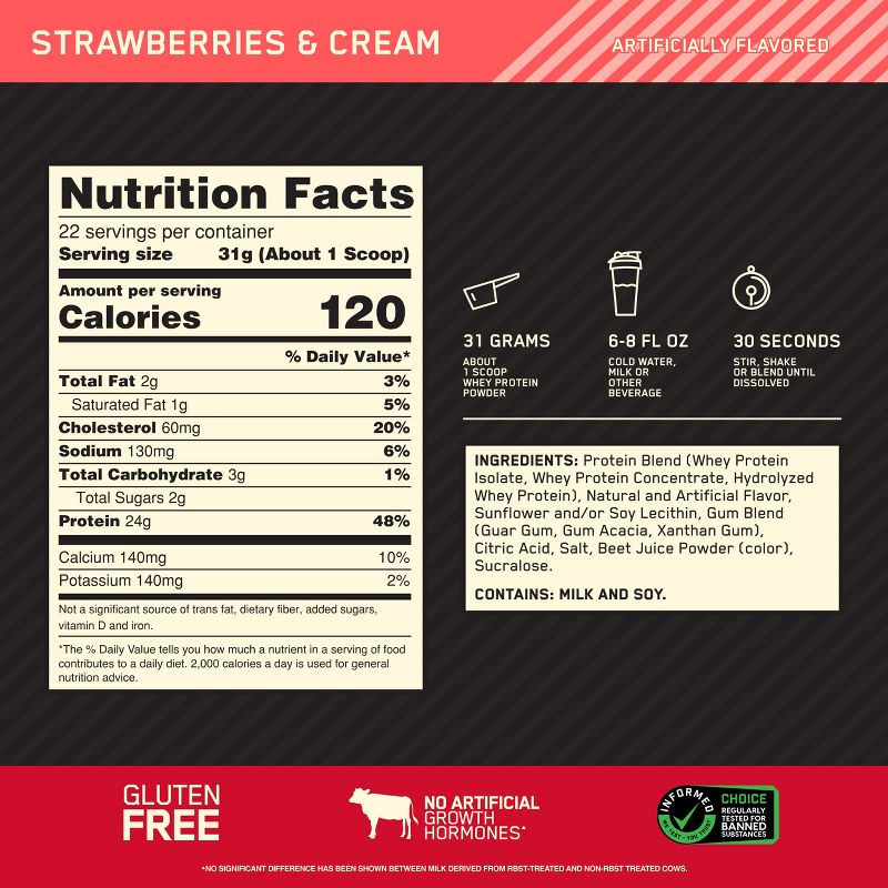 Optimum Nutrition Gold Standard 100% Whey Protein Powder - Strawberries &#38; Cream - 24oz, 4 of 13