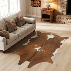 Faux Cowhide Rug 61x74.8 Inch, Western Animal Skin Carpet for Living Room Bedroom, Cowboy Cowgirl Home Decor - 1 of 4