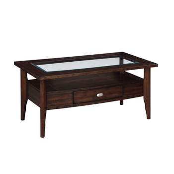 HOMES: Inside + Out 44" Stardrift Transitional 1 Drawer Coffee Table with Shelf and Glass Top Dark Walnut