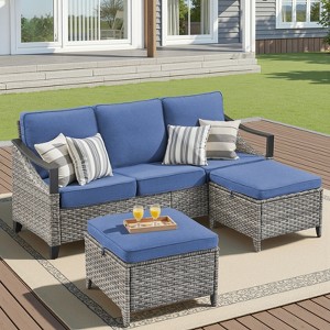 Buenhomino Outdoor Patio Furniture Sets, All-Weather PE Wicker Seating with Swivel Chairs, Sofas, Ottomans & Tables for Garden, Deck & Porch - 1 of 4