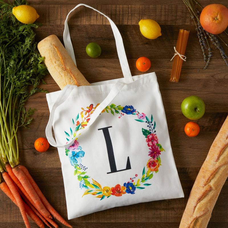 2 Pack Monogrammed Initial Tote Bags, Reusable Grocery Bag for Women, Embroidered, White, 29 in., 2 of 8