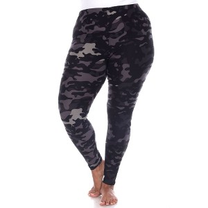 Women's Plus Size Super Soft Midi-Rise Printed Leggings - One Size Fits Most Plus - White Mark - 1 of 3
