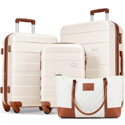 BEAFUP Luggage Sets 4 Piece, ABS Durable Suitcase with Travel Bag, Carry On Luggage Suitcase Set with 360° Spinner Wheels