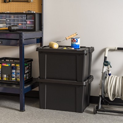 IRIS USA 19 Gallon Black Heavy Duty Stackable Plastic Storage Bins with Lids