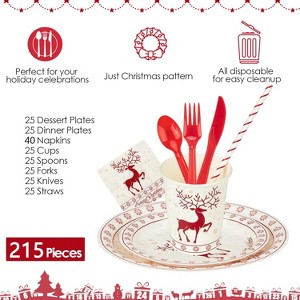 215Pcs Party Supplies Tableware Set Serve 25, Disposable Paper Plates and Napkins for Engagements, Anniversary, Holiday, Birthday - 1 of 4
