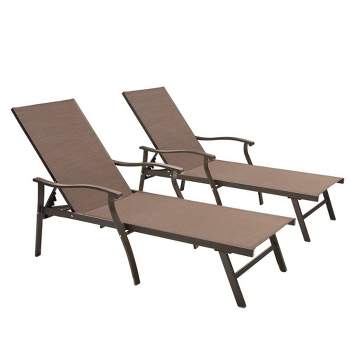 2pc Outdoor Aluminum Adjustable Chaise Lounge Chairs - Brown - Crestlive Products