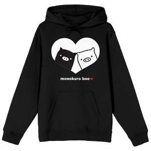 Monokuro Boo Character Heart Long Sleeve Black Adult Hooded Sweatshirt - 1 of 3