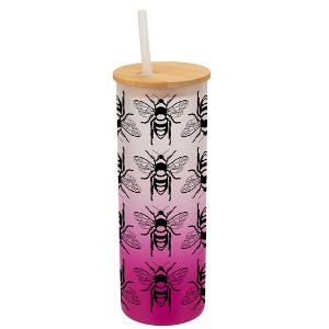 Elanze Designs Honey Queen Bumble Bee Hive Wrap-Around Design 25 Ounce Frosted Gradient Glass On-The-Go Coffee Travel Skinny Tumbler Mug Cup, Bamboo - 1 of 1