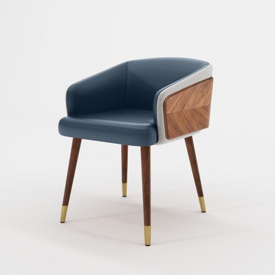 ARTPLAN Mid Century Modern Dining Chair, Faux Leather with Walnut,Uphoolsted Accent Arm Chair,Sitting Chair with Wooden Gold Metal feet