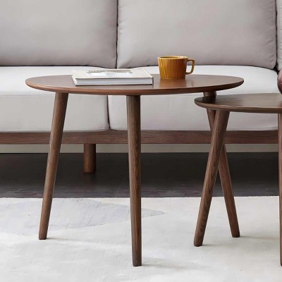 33.5" Solid Oak Wood Coffee Table,Mid Century Modern Walnut Pebble Shaped Accent Table for Living Room,Small Spaces-Baofuwish