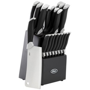 Oster Lindbergh 22 Piece Stainless Steel Cutlery Set with Storage Block in Black - 1 of 4