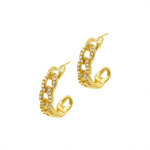 Adornia 14k Gold Plated Curb Chain Crystal Huggie Hoop Earrings - image 1 of 4