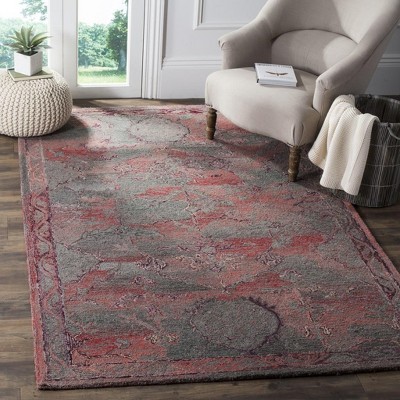 Vintage Red and Gray Handmade Wool and Viscose 6' x 9' Area Rug