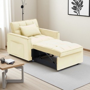 Single Recliner Velvet 3-in-1 Convertible Sofa with Adjustable Back - 1 of 4