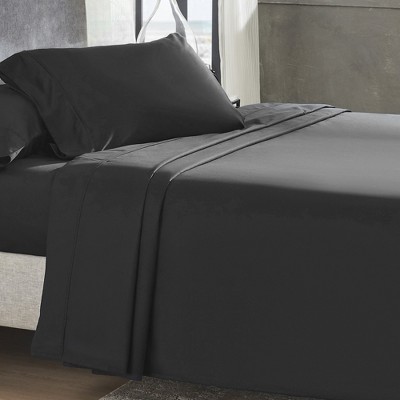 True Black Twin Extra Long Bed Sheet Set - 100% Cotton Sateen Weave - 3