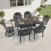 7-Piece Cast Aluminum Patio Dining Set with Rectangle Table, 2 swivel chairs and 4 fixed dining chairs, Blue Cushions and Umbrella Hole - 4 of 4