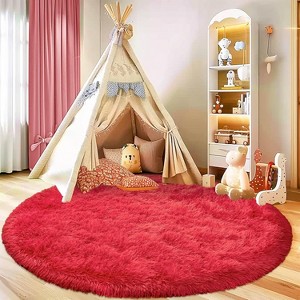 LOVEVOOK Round Fluffy Area Rug - Super Soft Circle Rugs for Kids Room - Shaggy Rugs for Nursery Fuzzy Carpet for Boys Girls Room - 1 of 4