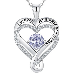 Infinity Heart Birthstone Necklace, S925 Sterling Silver I Love You Jewelry Gift - 1 of 4
