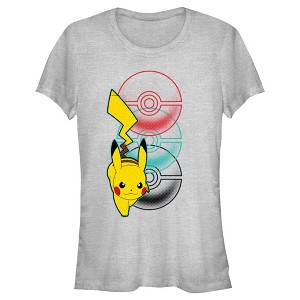 Juniors Womens Pokemon Pikachu Poke Balls T-Shirt - 1 of 4