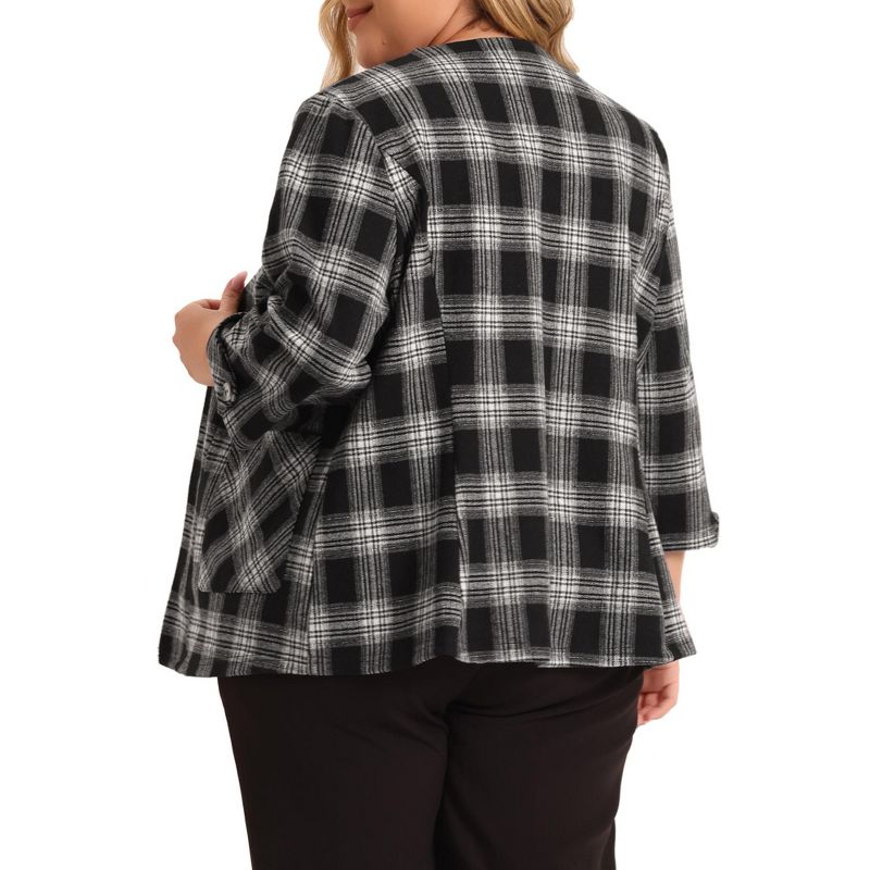 Agnes Orinda Women's Plus Size Plaid 3/4 Sleeves Work Office Blazers Jacket Suits, 4 of 6
