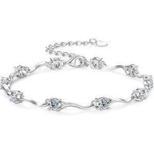 4mm Moissanite Link Bracelet, 3.0ct D Color VVS1 10-Stone Sterling Silver Adjustable, Dainty Jewelry Gift for Women - 1 of 4