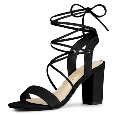 Black lace up block heel online sandals