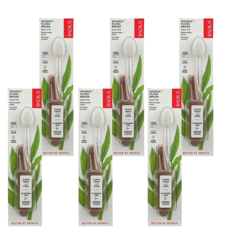 Radius Source Floss Brush Super Soft Replaceable Head Toothbrush - 6 ct, 1 of 5