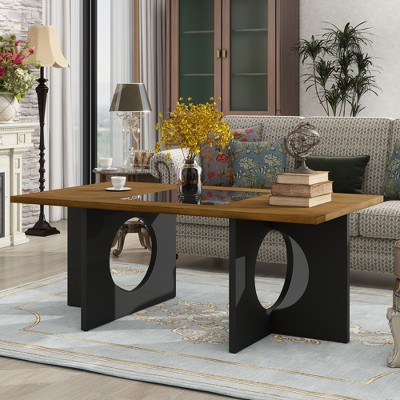 NicBex Contemporary Rectangular Coffee Table with Clear Tempered Glass Top,Wooden Tea Table,Center Table for Livng Room