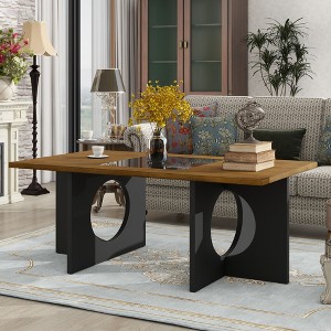 NicBex Contemporary Rectangular Coffee Table with Clear Tempered Glass Top,Wooden Tea Table,Center Table for Livng Room - 1 of 4