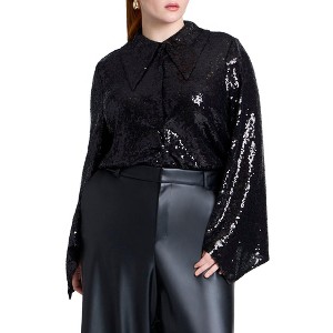 ELOQUII Flare Sleeve Sequin Button Down - 1 of 4