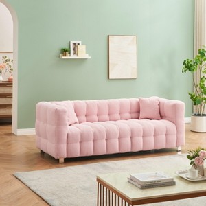 DOMETOUR 80 Inch Teddy Fleece Sofa for Living Room Bedroom, 3 Seat Modern Upholstered Sofa Futon Couch with 2 Pillows - 1 of 4