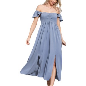 Anna-Kaci Women's Ruffled Cap Sleeve Maxi Slit Dress - 1 of 4