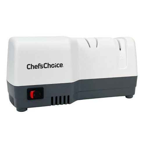 This professional 3 stage electric knife sharpener keeps 20 degree class  knives performing at their best. The key is our patented abrasives, which  use 100 percent diamonds (the hardest natural substance on