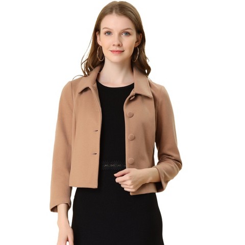 INSPIRE CHIC Women's Elegant Short Coat Point Collar Single Breasted Slant Pocket Peacoats Small Light Brown