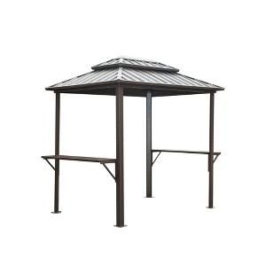 PAGED Aluminum BBQ Outdoor Gazebo Metal Frame with Shelves Serving Tables, Permanent Double Roof Hard top Gazebos - 1 of 4