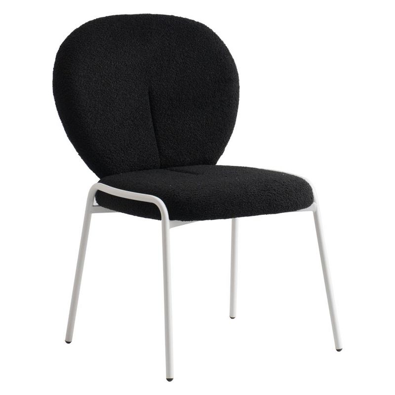 LeisureMod Celestial Modern Dining Chair in Upholstered Cotton Boucle with White Iron Frame, 1 of 6