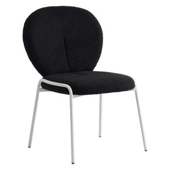 LeisureMod Celestial Modern Dining Chair in Upholstered Cotton Boucle with White Iron Frame