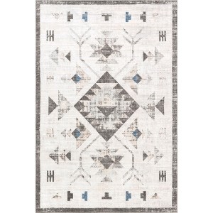 Nuloom Irini Faded Southwestern Pet Friendly Machine Washable Area Rug, 3' 8" x 6', Light Grey - 1 of 4