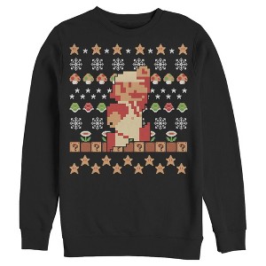 Men's Nintendo Ugly Christmas Super Mario Pixel Sweatshirt - 1 of 3