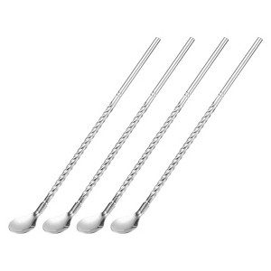 Unique Bargains Stainless Steel Long Handle Round Shaped Drinking Spoon Straws 4 Pcs - 1 of 4