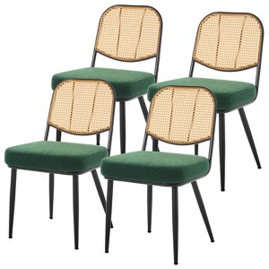 Bekrvio Rattan Dining Chairs Set of 4/6 - Mid Century Modern Boucle Upholstered Cane Back Side Chairs with Metal Legs for Kitchen - 1 of 4