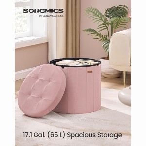 Round Storage Ottoman with Removable Lid, 18.1 Inch Folding Footrest Stool with Velvet Cover - 1 of 4