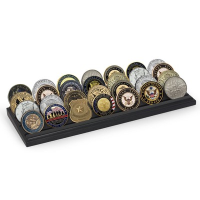Americanflat Challenge Coin Display with 4 Rows - Military Coin Display Case - Collectible Coin Holder, 12" x 4" Solid Wood