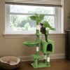 SEVOBAL Pet Tower Plush Cat Tree with Leaves, Multi-level Cat Tower with Cat Condo Cozy Hammock Large Cat Pet Activity Center, Green, 21.6"*16"*31.5" - 4 of 4