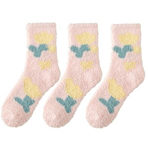 Anna-Kaci 3-Pair Fuzzy Floral Print Lounge Socks with Soft Texture and Cozy Fit - 1 of 4